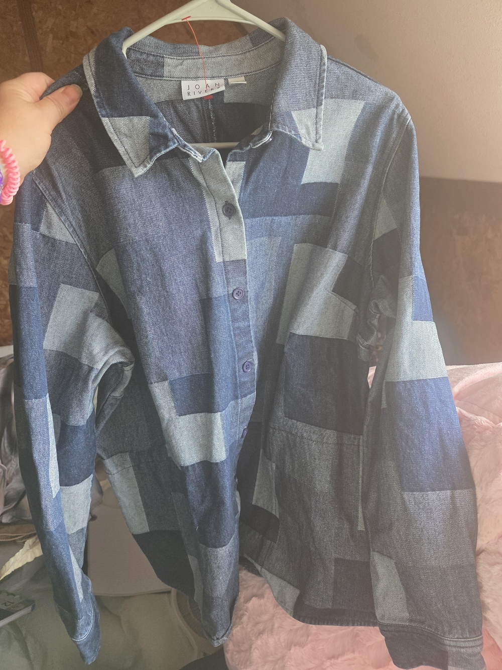 Joan Rivers Patchwork Denim Button-Up Jacket in Mixed Blue Tones